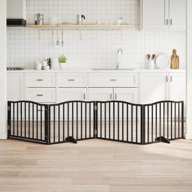 Dog Gate Set of 4 Black Poplar Wood Large Foldable Dog Gate